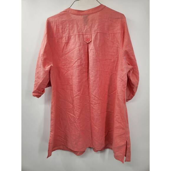 Lane Bryant Coral Pink Button Down Linen Blend Top Womens Size 14 - Picture 2 of 3